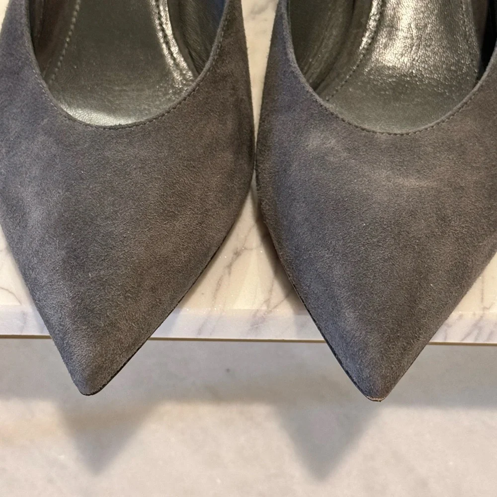 Prada Suede Block Heel Pumps Gray | Made in Italy | Size 39 - Picture 2 of 10